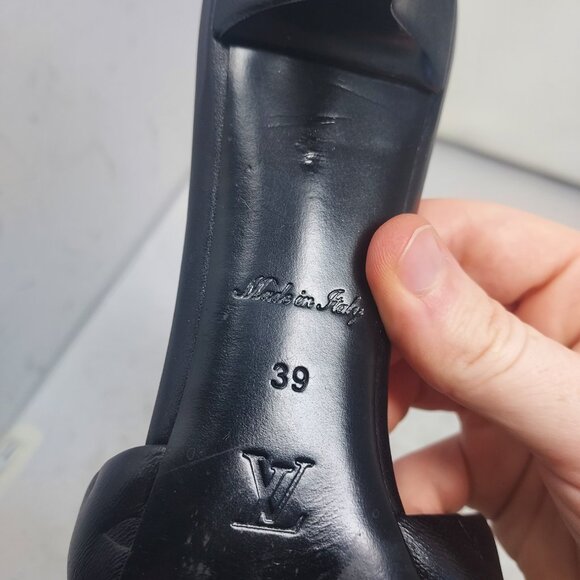 LOUIS VUITTON Monogram Black Embossed Revival Heel Sandal - Picture 9 of 11